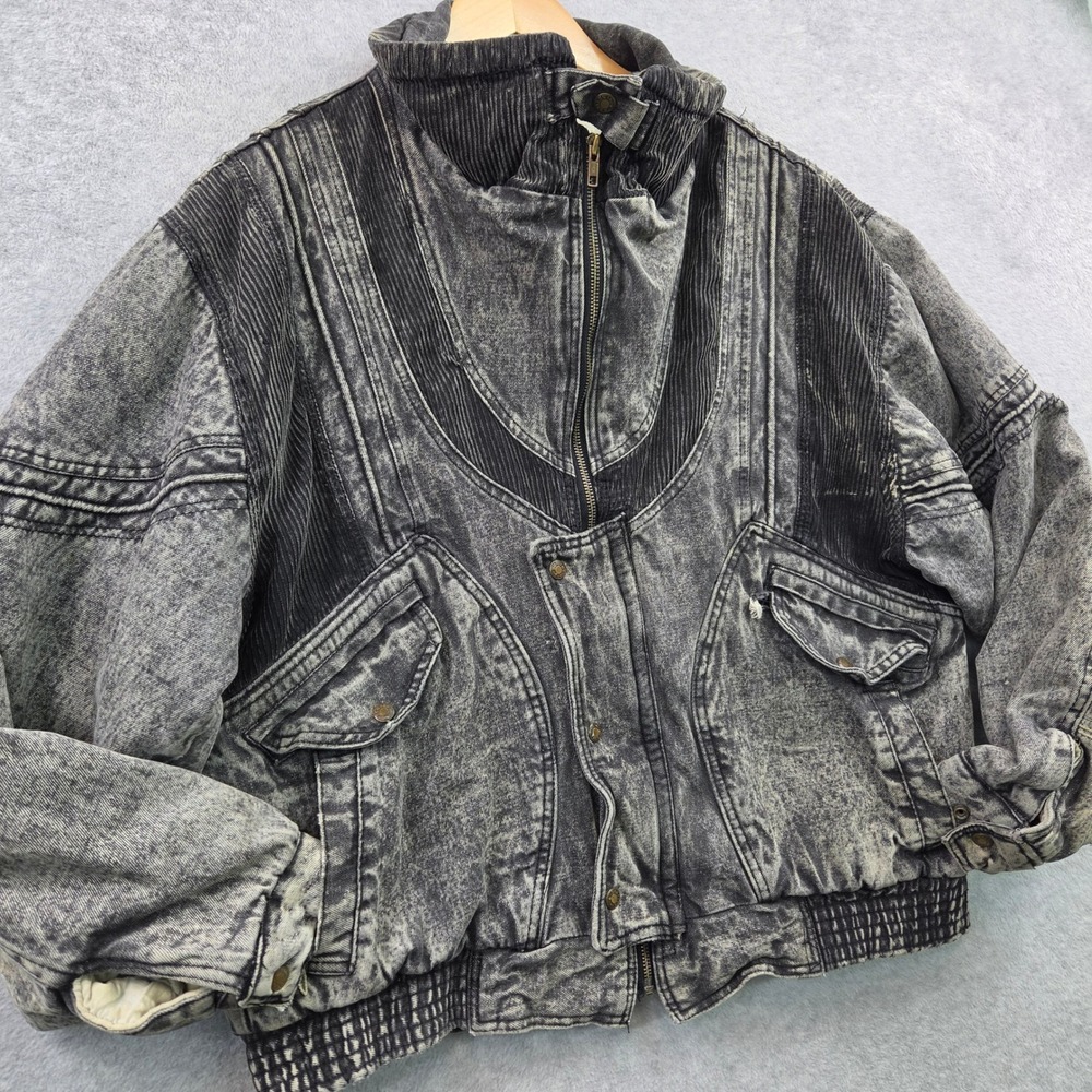80s VTG HORIZON Grunge Heritage Denim Sherpa Bomber Jacket Mens 2XL Distressed